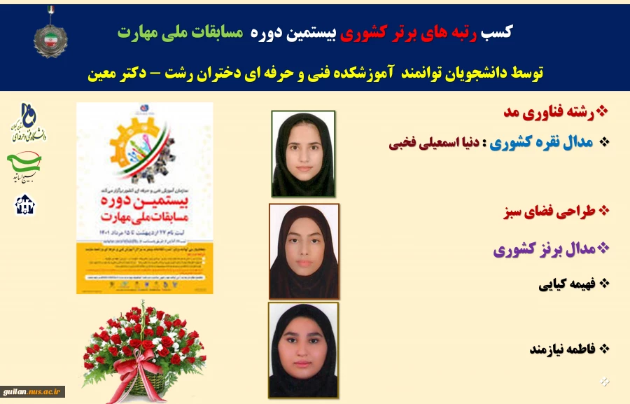درخشش  دانشجویان آموزشکده فنی و حرفه ای دختران رشت . دکتر معین  در بیستمین دوره  مسابقات ملی مهارت کشور  2
