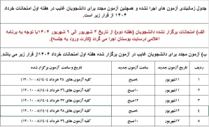 اطلاعیه زمانبندی جدید برای آزمون های اجرا نشده و دانشجویان غایب شهریور 1404