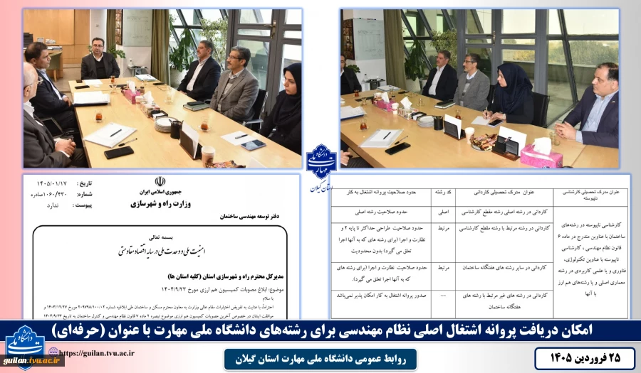 امکان دریافت پروانه اشتغال اصلی نظام مهندسی برای رشته‌های دانشگاه ملی مهارت با عنوان (حرفه‌ای)
 2